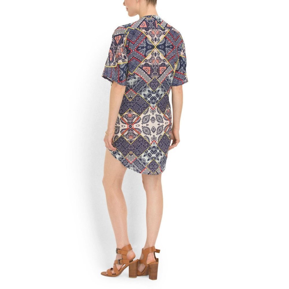 NWT Gypsy05 Bima Printed Silk Lace Front Dolman Sleeve Shift Mini Dress XS $242 - Picture 9 of 9